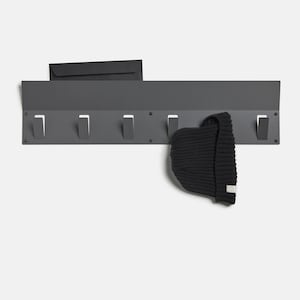 Minimalist Powdercoated Steel hanger, Modern Wall Hook Rail, Six Hook Rail, Grey or Black Powdercoated Steel