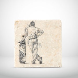Marble tile golfer with golf bag