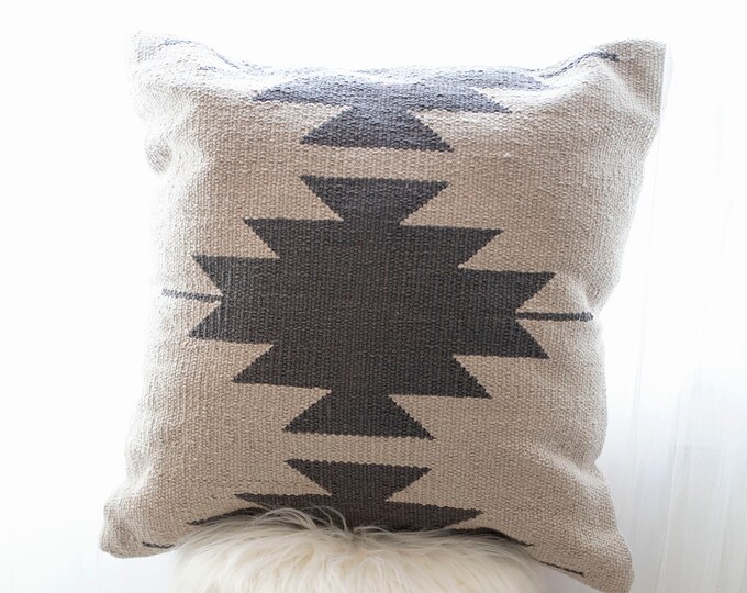 Gray Aztec Southwestern Kilim Throw Pillow Cover 20 X 20 Inch, Dark