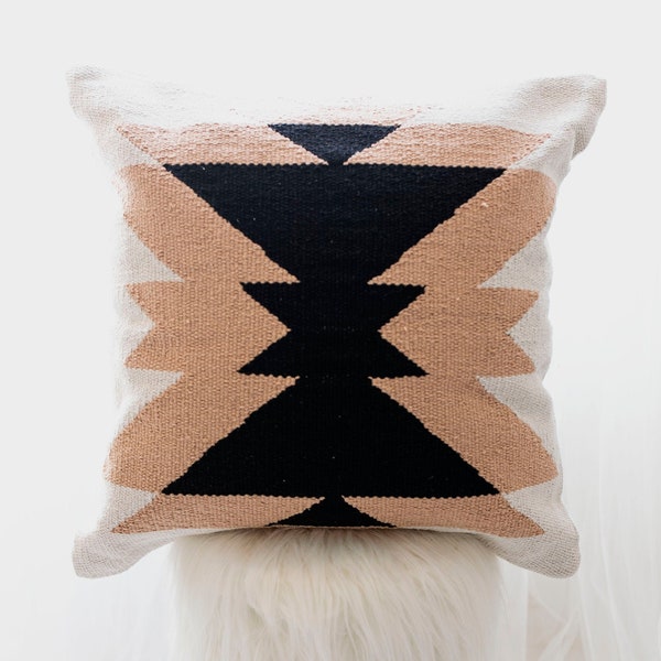 Black and Beige Southwestern Kilim Pillow Cover 20 x 20 inch | Aztec Tribal Kilim Woven Pillow Cover | Lara Kilim Pillow Cover 20x20 inch