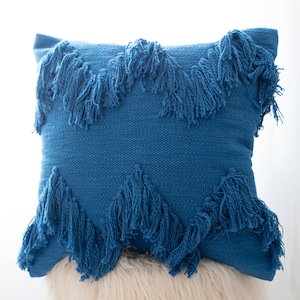 Classic Blue Fringe Pillow Cover, Boho Fringe Throw Pillow Cover 20&quot; x 20&quot; inch, Blue Fringe Throw Pillow Cover , 20 x 20 Pillow Cover