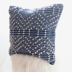 Indigo Geometric Tufted Textured Woven Pillow Cover, Boho Pillow Cover , Blue Coastal Pillow 20 x 20 inch , Indigo Blue Cream Pillow Cover