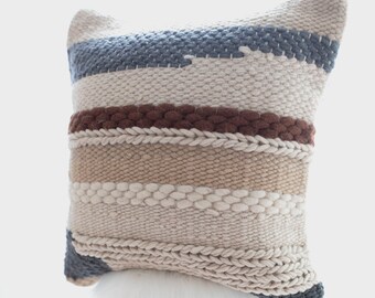 Woven Wool Textured Pillow Cover, Striped Wool Boho Pillow Cover 20 x 20 inch, Kari Wool Pillow