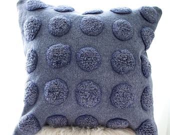 Blue Jean Dot Woven Throw Pillow Cover 20" x 20" inch, Woven Textured Cotton Throw Pillow Cover , Blue Throw Pillow Cover 20 x 20 inch