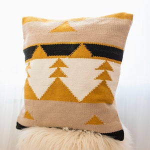 Woven Southwest Throw Pillow Cover 20 x 20 inch , Woven Mustard And Black South West Textured Woven Pillow Cover , Ibiza Pillow Cover