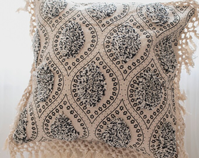 Black and Cream Tufted Pillow main image 1