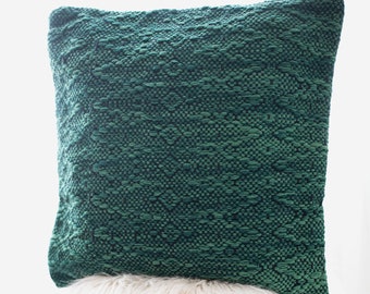 Handwoven Deep Emerald Green Pillow Cover  20x20 inches, Textured Cotton Woven Emerald Green Throw Pillow Cover 20 x 20 inches