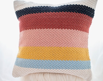 Rainbow Multicolor Woven Cotton Throw Pillow Cover , 20x20 Throw Pillow Cover , Striped Throw Pillow Cover