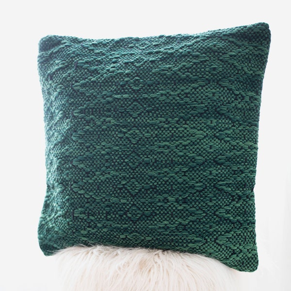 Handwoven Deep Emerald Green Pillow Cover  20x20 inches, Textured Cotton Woven Emerald Green Throw Pillow Cover 20 x 20 inches