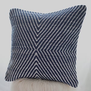 Blue and Silver Metallics Throw Pillow Cover 20" x 20" , Handwoven Geometric Textured Pillow Cover 20 x 20 inches, Decorative Throw Pillow