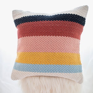Rainbow Multicolor Woven Cotton Throw Pillow Cover , 20x20 Throw Pillow Cover , Striped Throw Pillow Cover