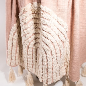 Blush Mauve Pink |with cream textured Throw Blanket |Throw Blanket with tassels |Bohemian Blanket | BohoThrow Blanket with tassels 50 x 60&quot;