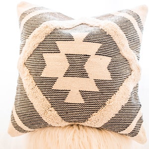 Geometric Kilim Woven Throw Pillow Cover, Handwoven Black and Beige  Boho Pillow , Modern Pillow Cover 20 x 20 inch