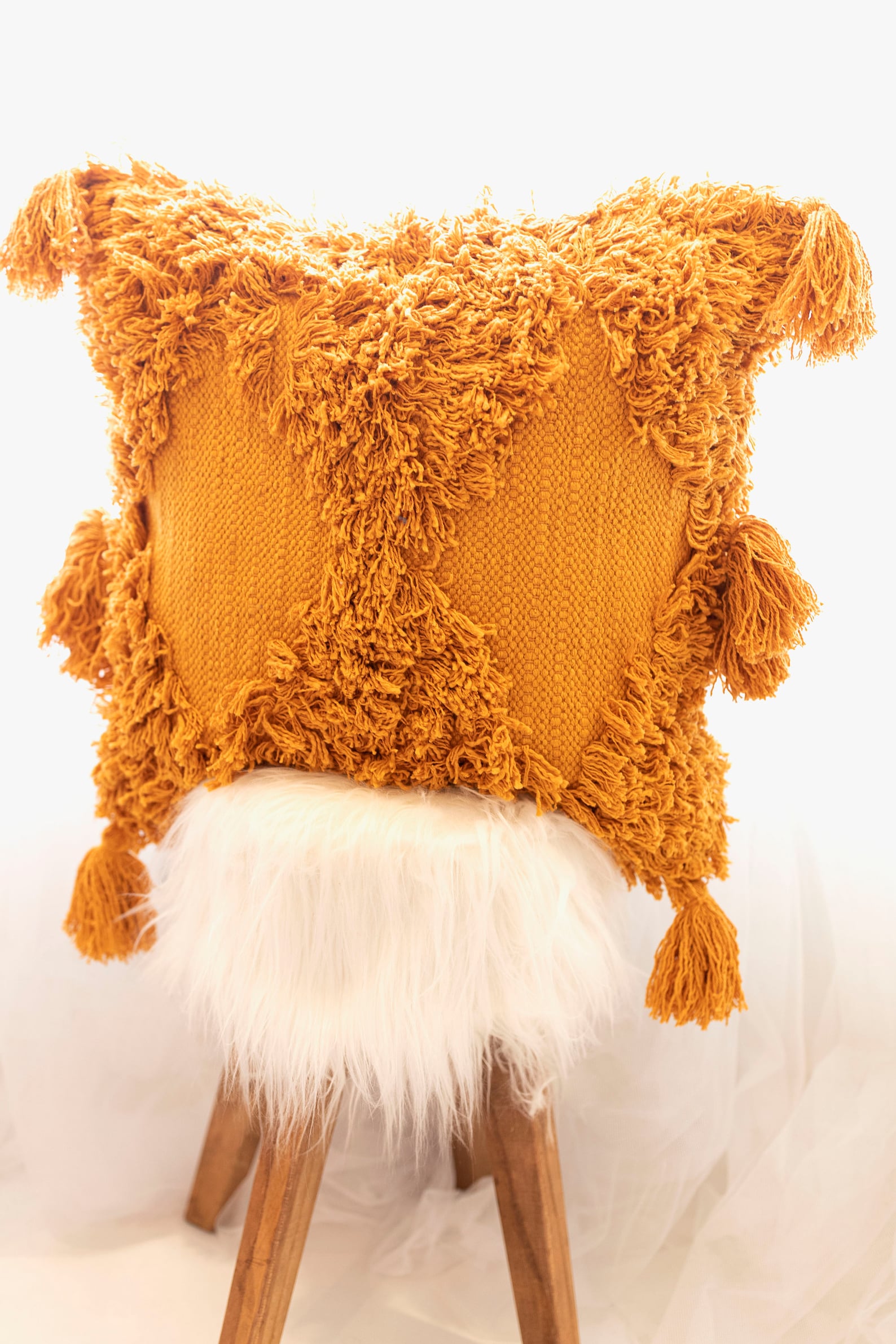 Mustard Woven Textured Tassel Pillow Cover 20x20 inch Etsy