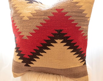 Turkish Kilim Pillow Cover , Multi Color Boho Kilim Cushion Cover 20 x20 inch , Geometric Kilim ,Southwestern style Pillow Cover