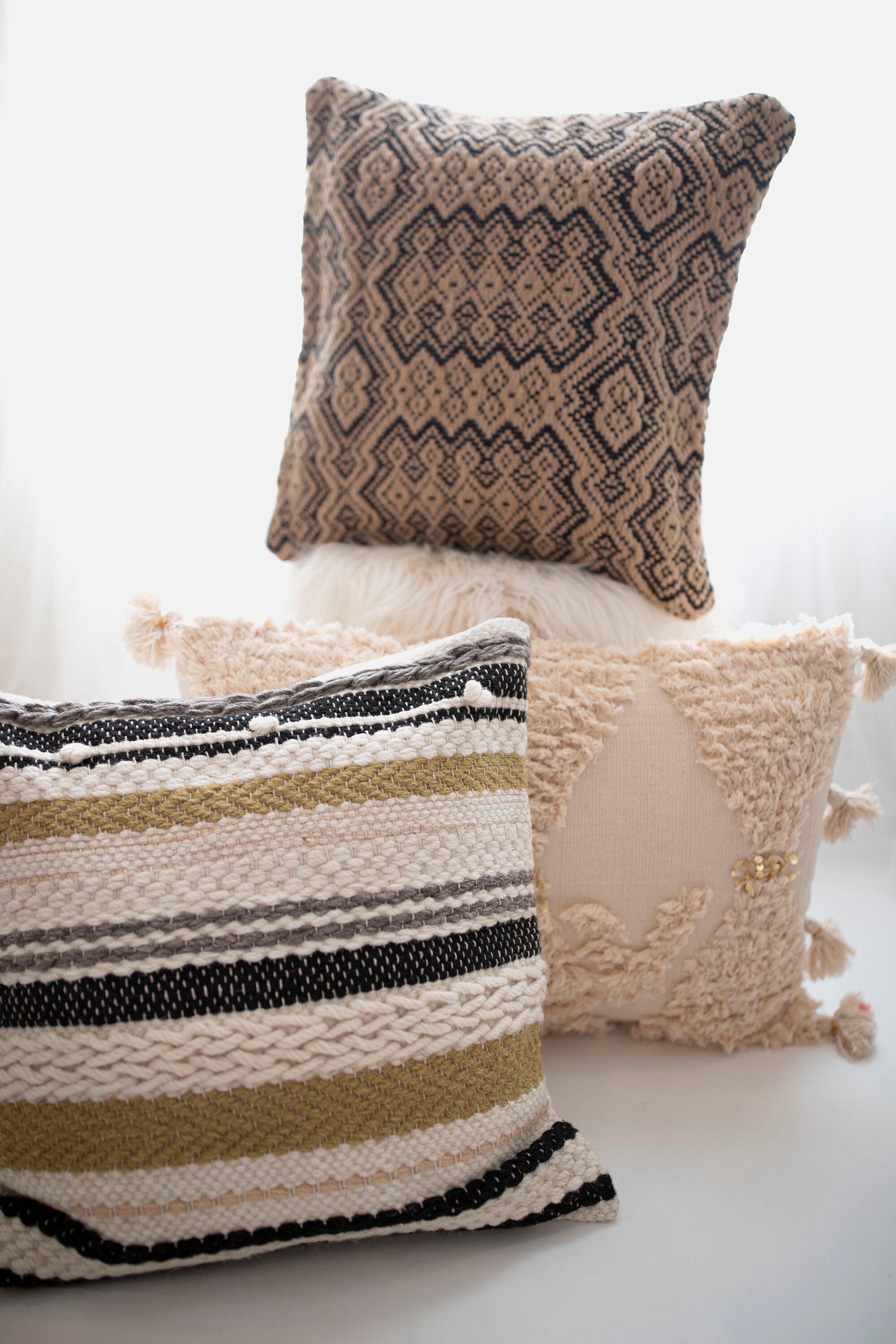 Black and Jute Geometric Woven Throw Pillow Cover 20x20 Inch Etsy