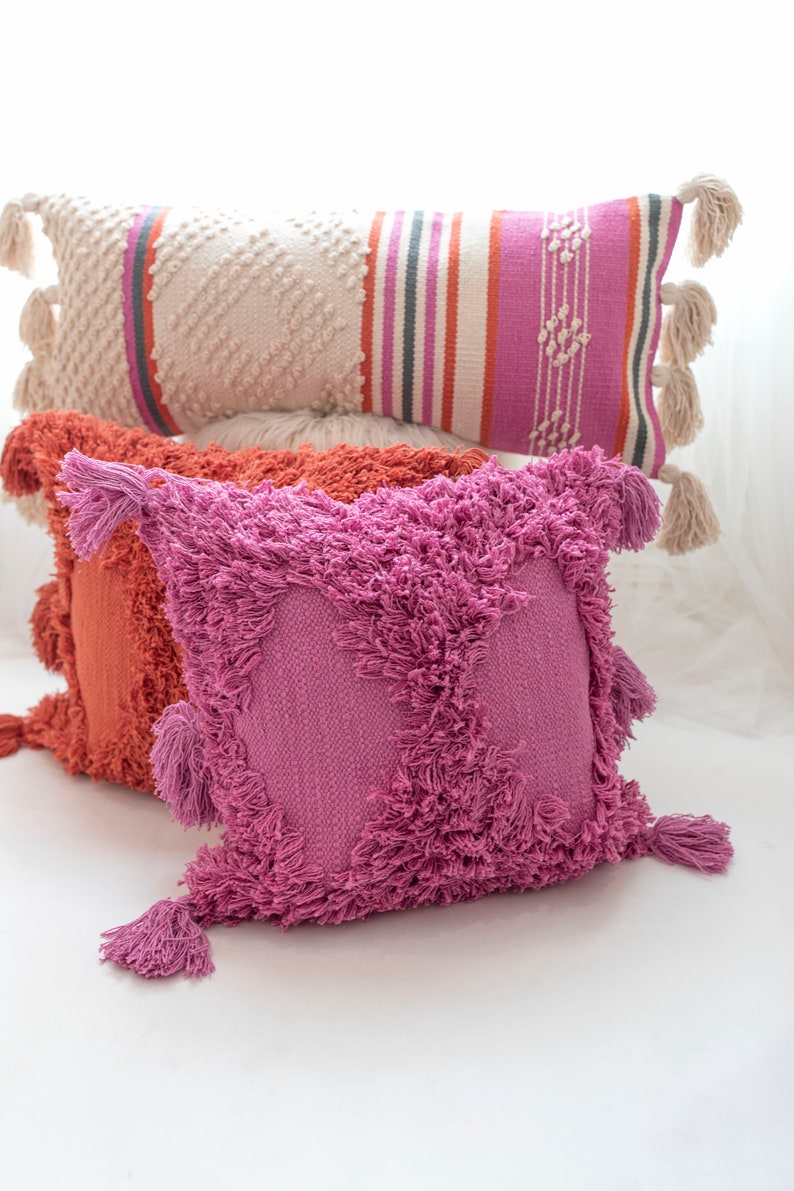 Boho Cream and Pink Lumbar Throw Pillow Cover Textured Lumbar Etsy