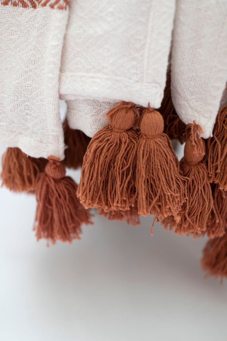 Woven Cotton Throw Blanket: Rust Bohemian Tassels, 50x60 Inches - Etsy
