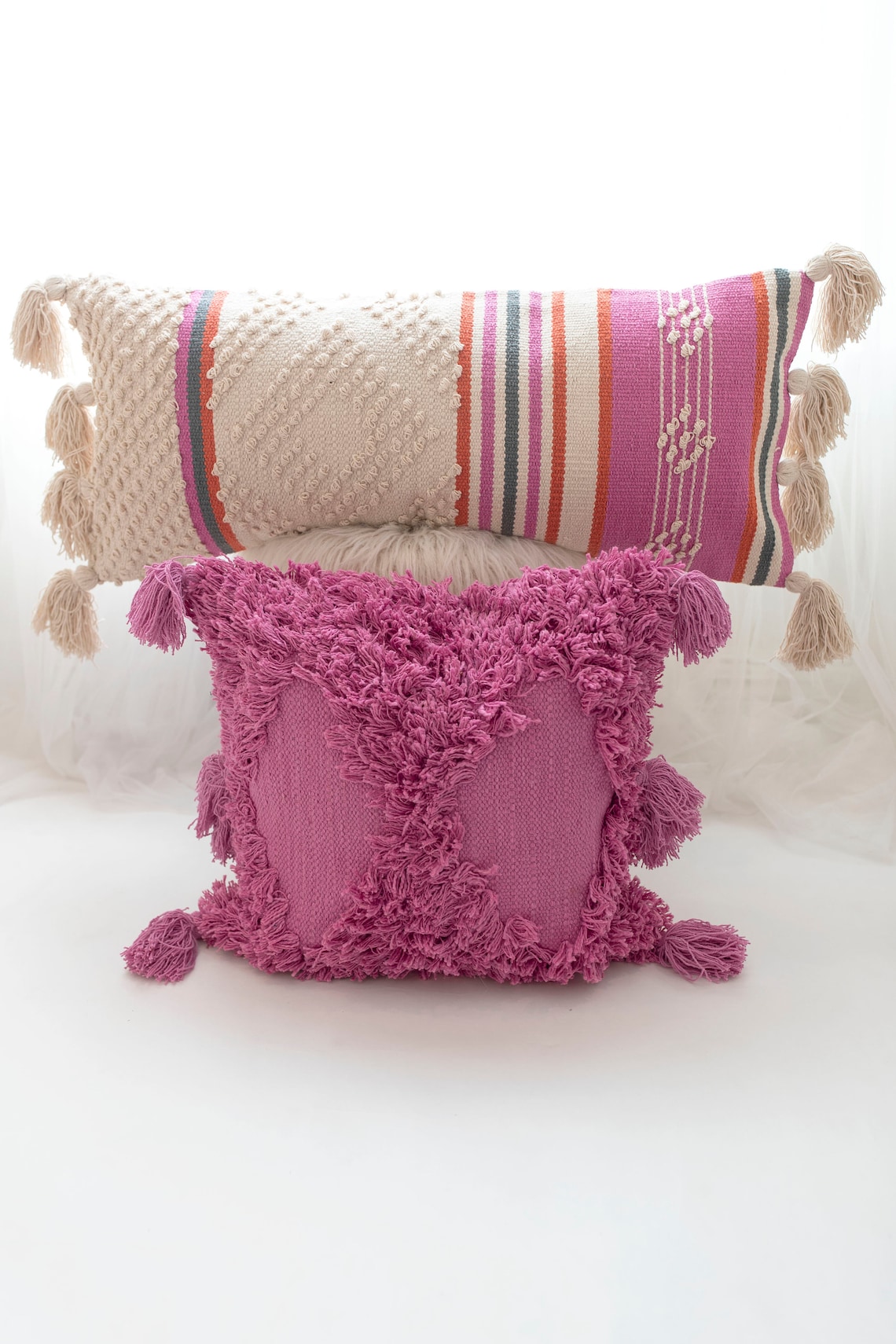 Pink Fuchsia Woven Tassel Pillow Cover Pink Pillow Cover Etsy