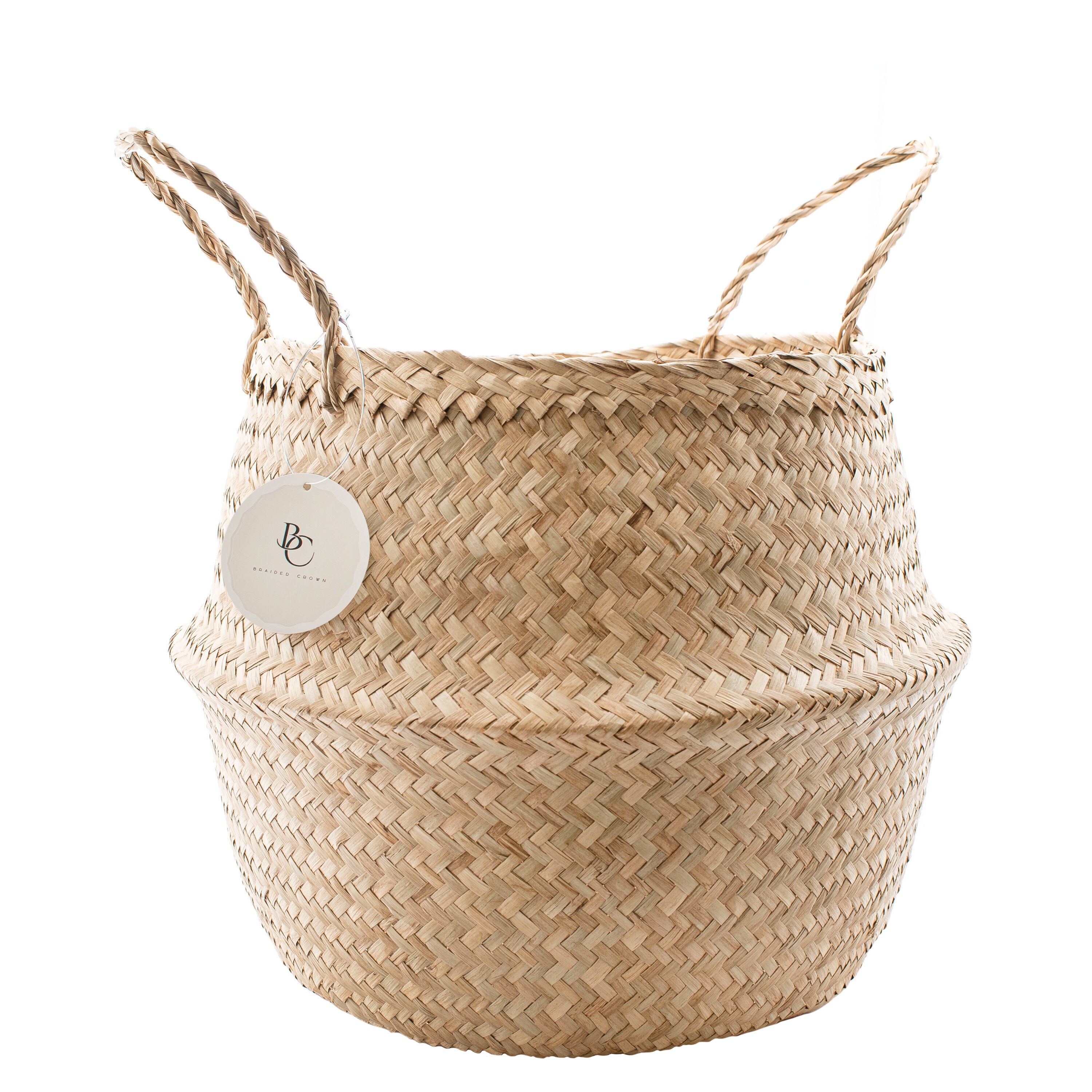 Natural Plush Woven Seagrass Tote Belly  for Plant Basket, Planters B…