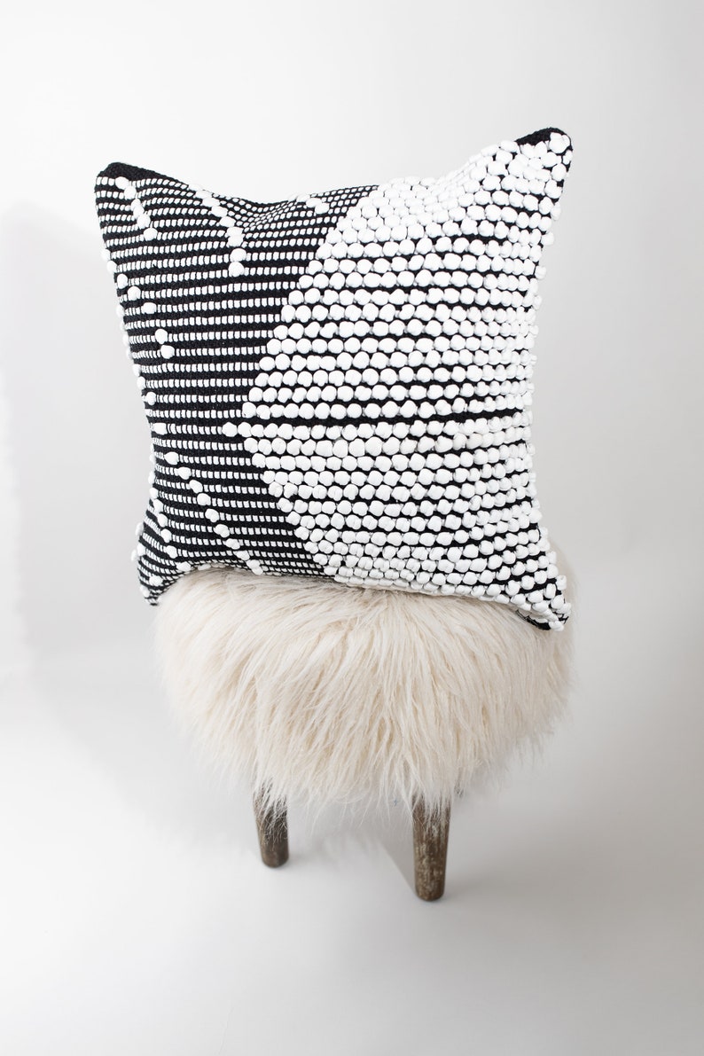 Black and White Decorative Pillow Cover Tufted Handwoven Etsy