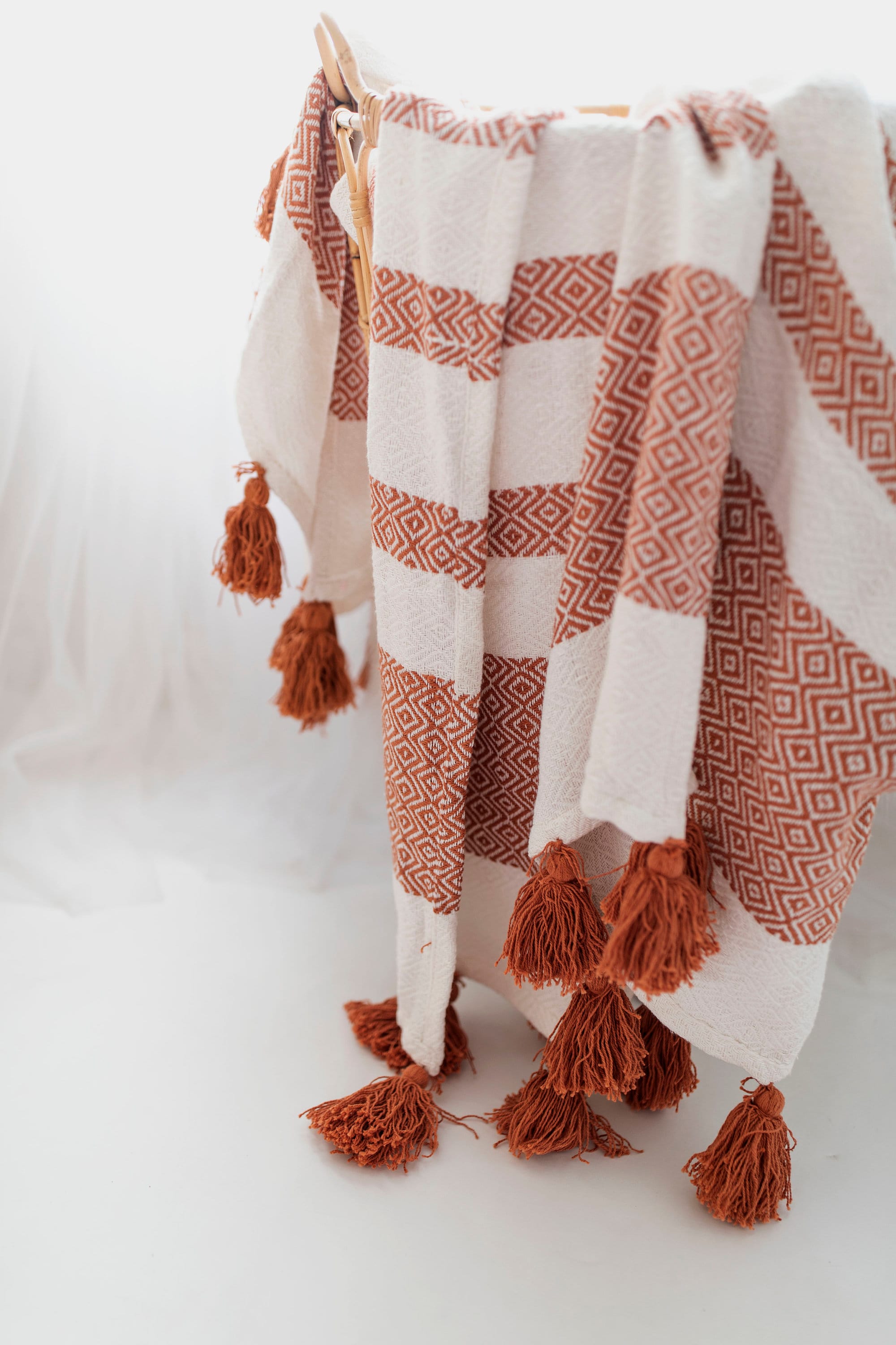 Woven Cotton Throw Blanket with Tassels Tassels Blanket Rust Etsy