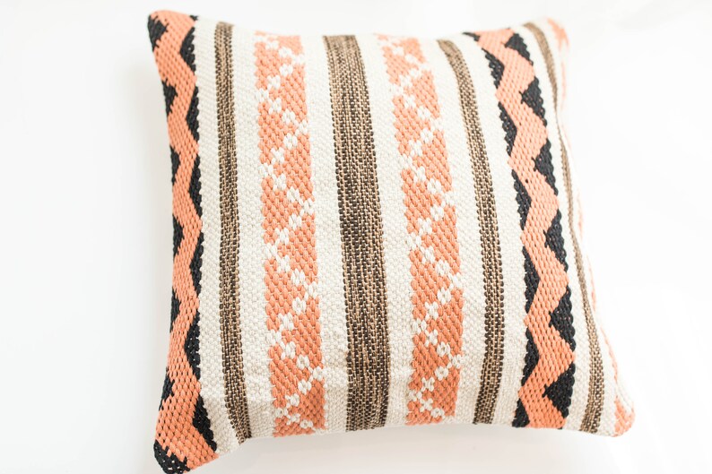 Tribal Style Textured Throw 20 x 20 Mixed Coral Pattern Bohemian Coral Pillow Cover Geometric Handwoven Coastal Pillow Cushion