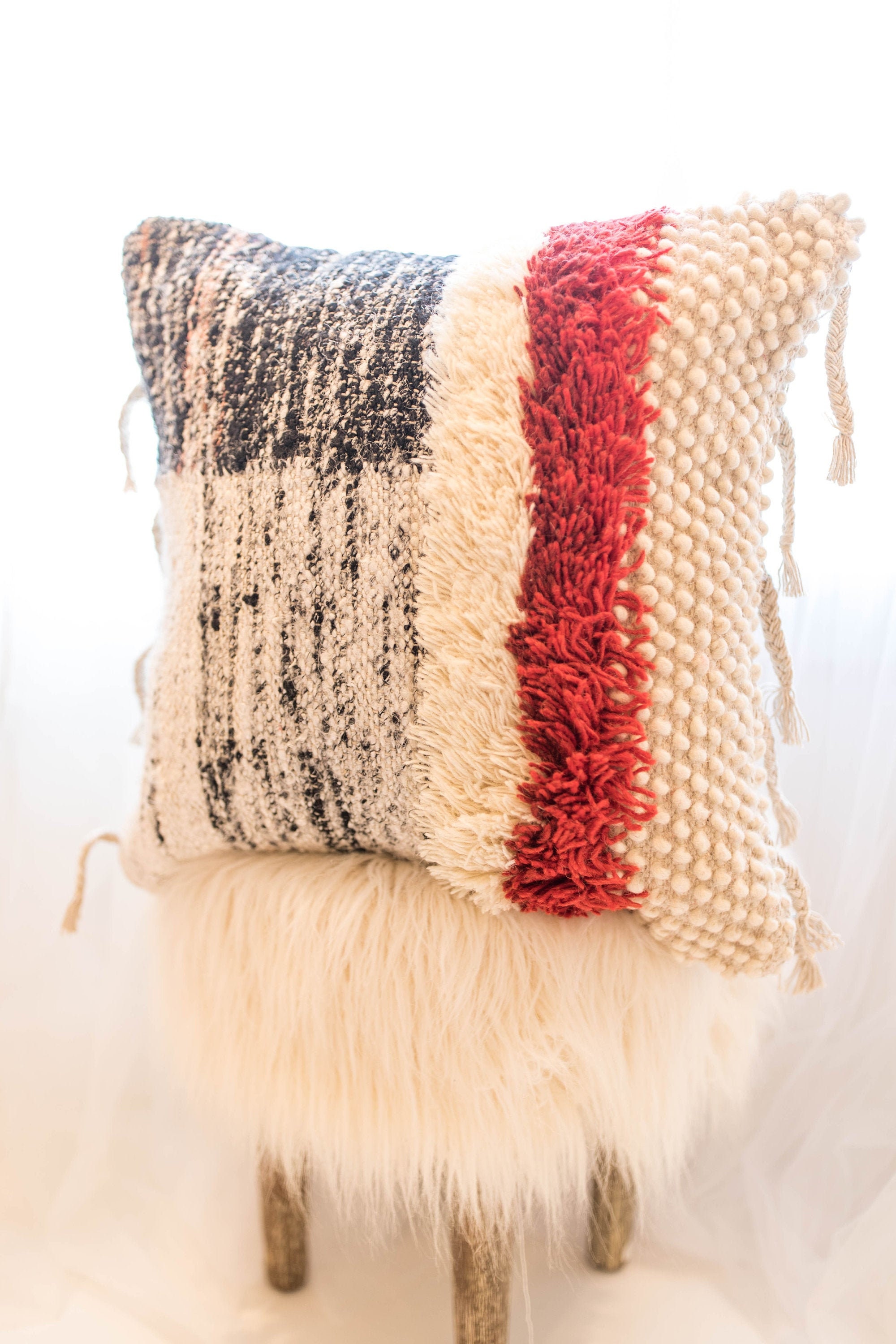 Boho Textured Woven Pillow Cover Modern Tufted throw Pillow Etsy