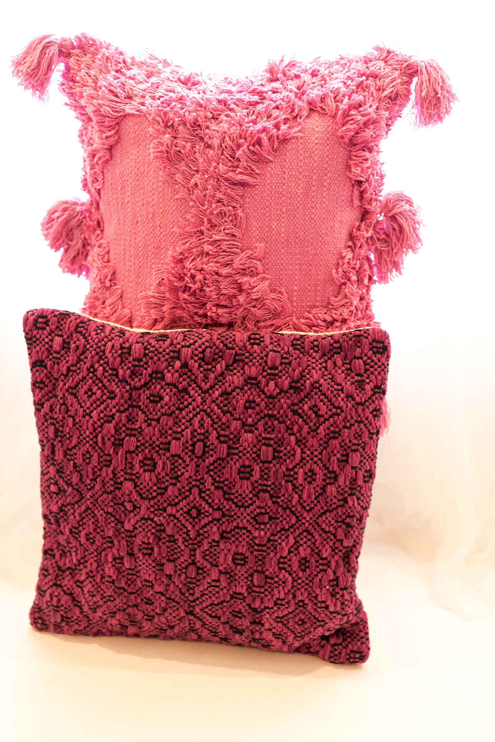Pink Fuchsia Woven Tassel Pillow Cover ,pink Pillow Cover ,boho Tufted ...