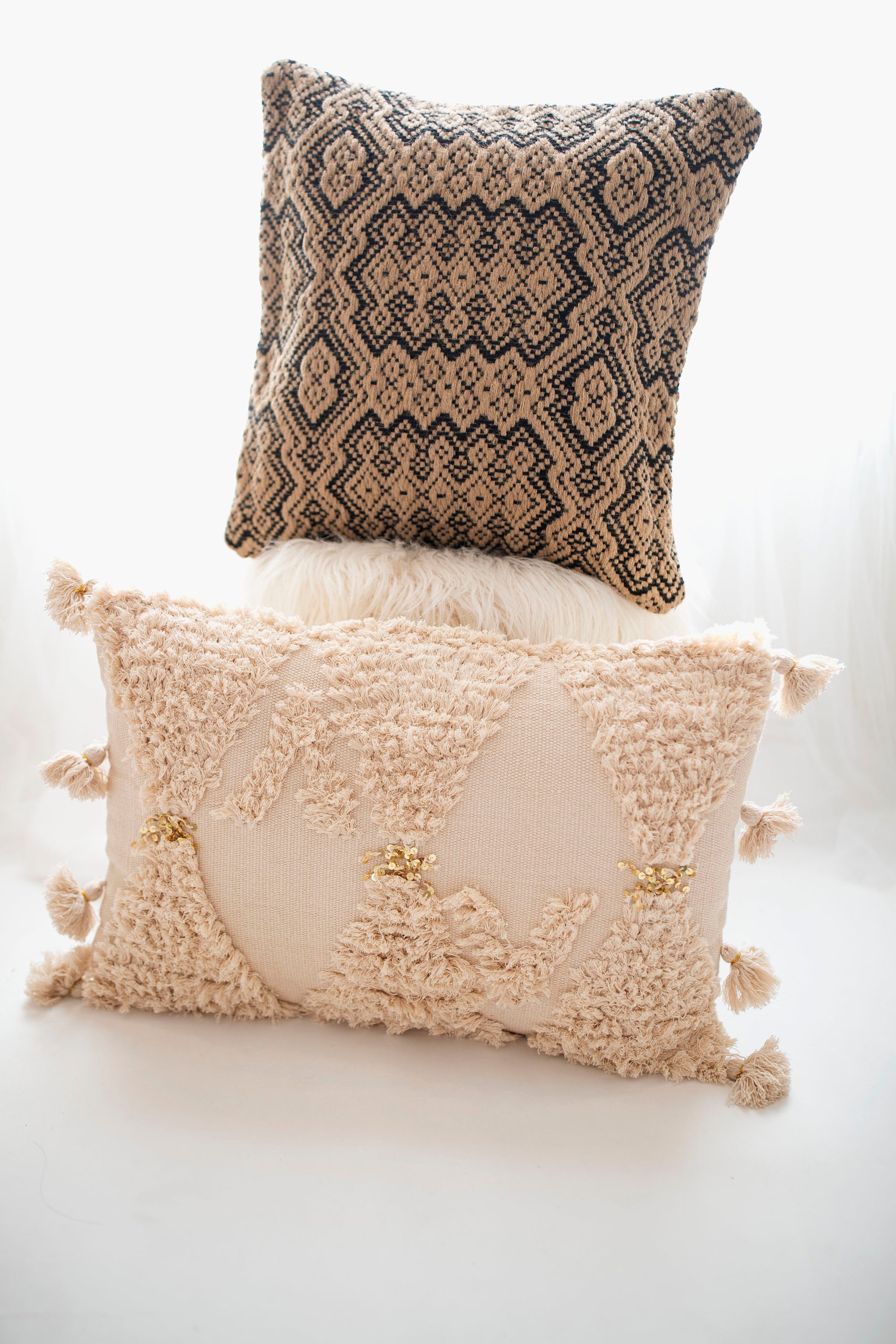 Black and Jute Geometric Woven Throw Pillow Cover 20x20 Inch Etsy