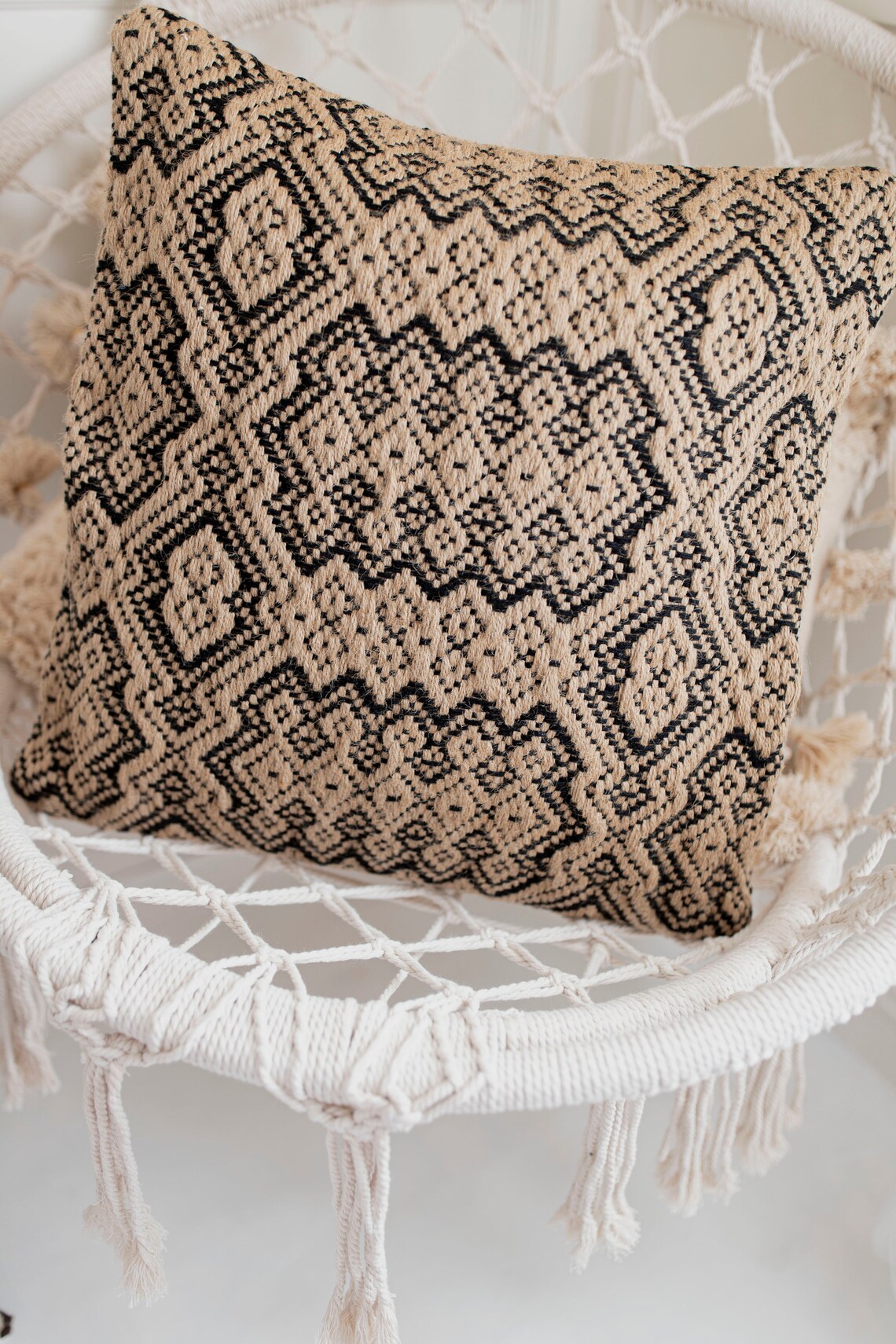 Black and Jute Geometric Woven Throw Pillow Cover 20x20 Inch Etsy