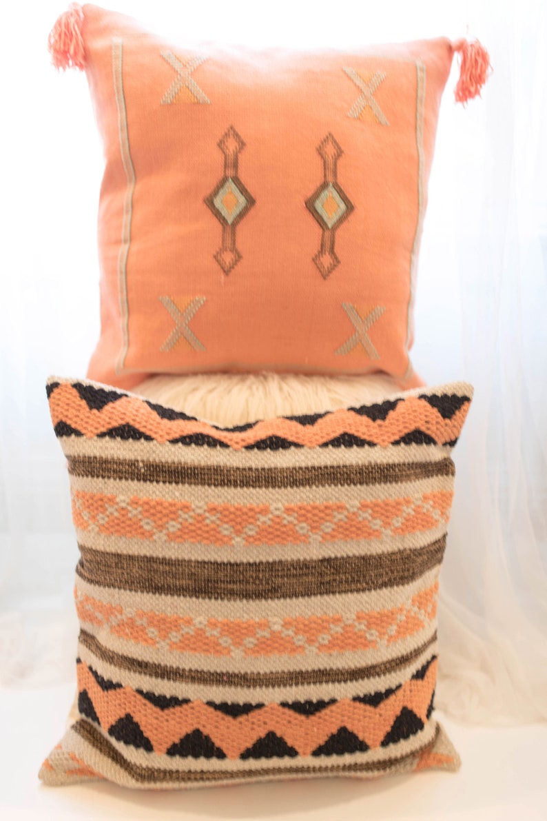 Tribal Style Textured Throw 20 x 20 Mixed Coral Pattern Bohemian Coral Pillow Cover Geometric Handwoven Coastal Pillow Cushion