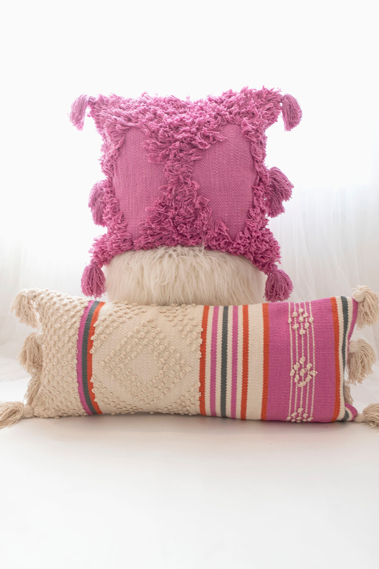 Boho Cream and Pink Lumbar Throw Pillow Cover Textured Lumbar Etsy