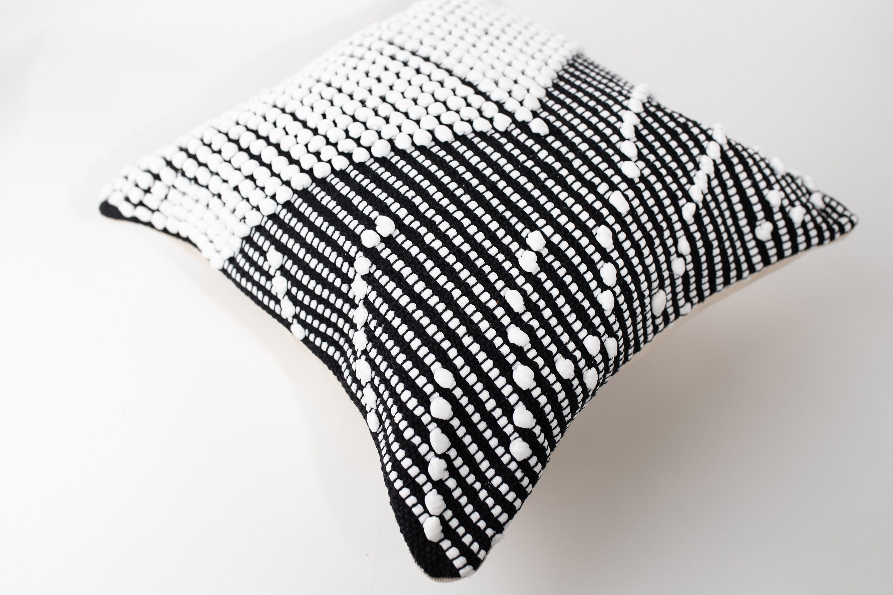 Black and White Decorative Pillow Cover Tufted Handwoven Etsy