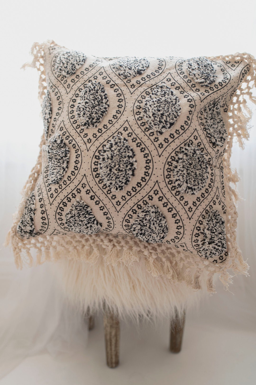 Black and Cream Tufted Pillow