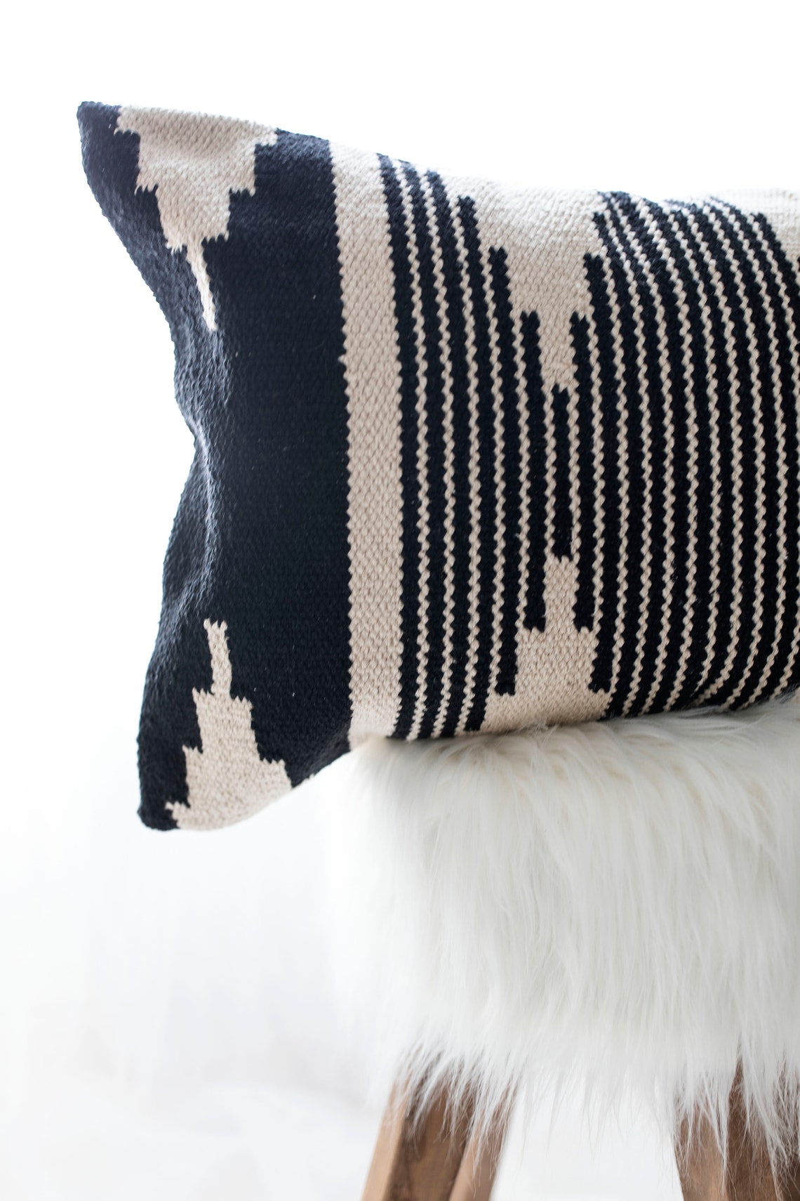 Black and Beige Woven Lumbar Pillow Cover 16 x 24 inch Black Etsy