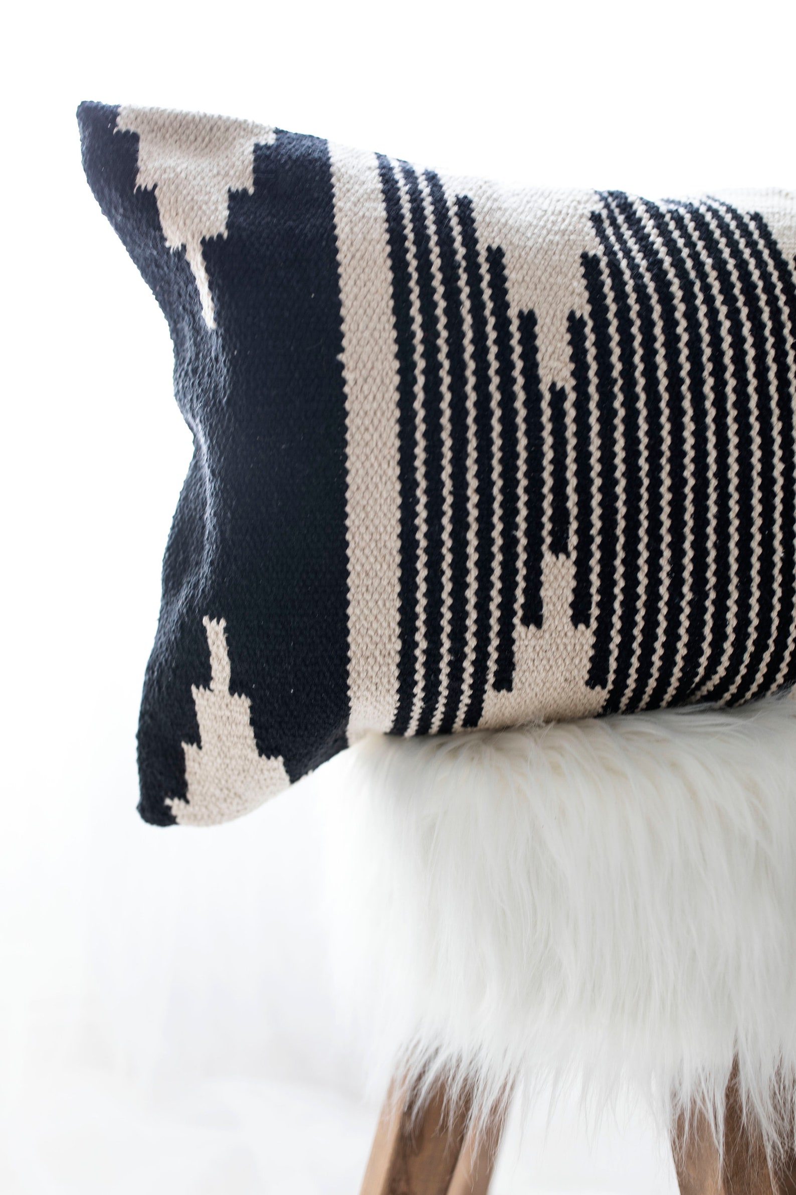 Black and Beige Woven Lumbar Pillow Cover 16 X 24 Inch Black Etsy