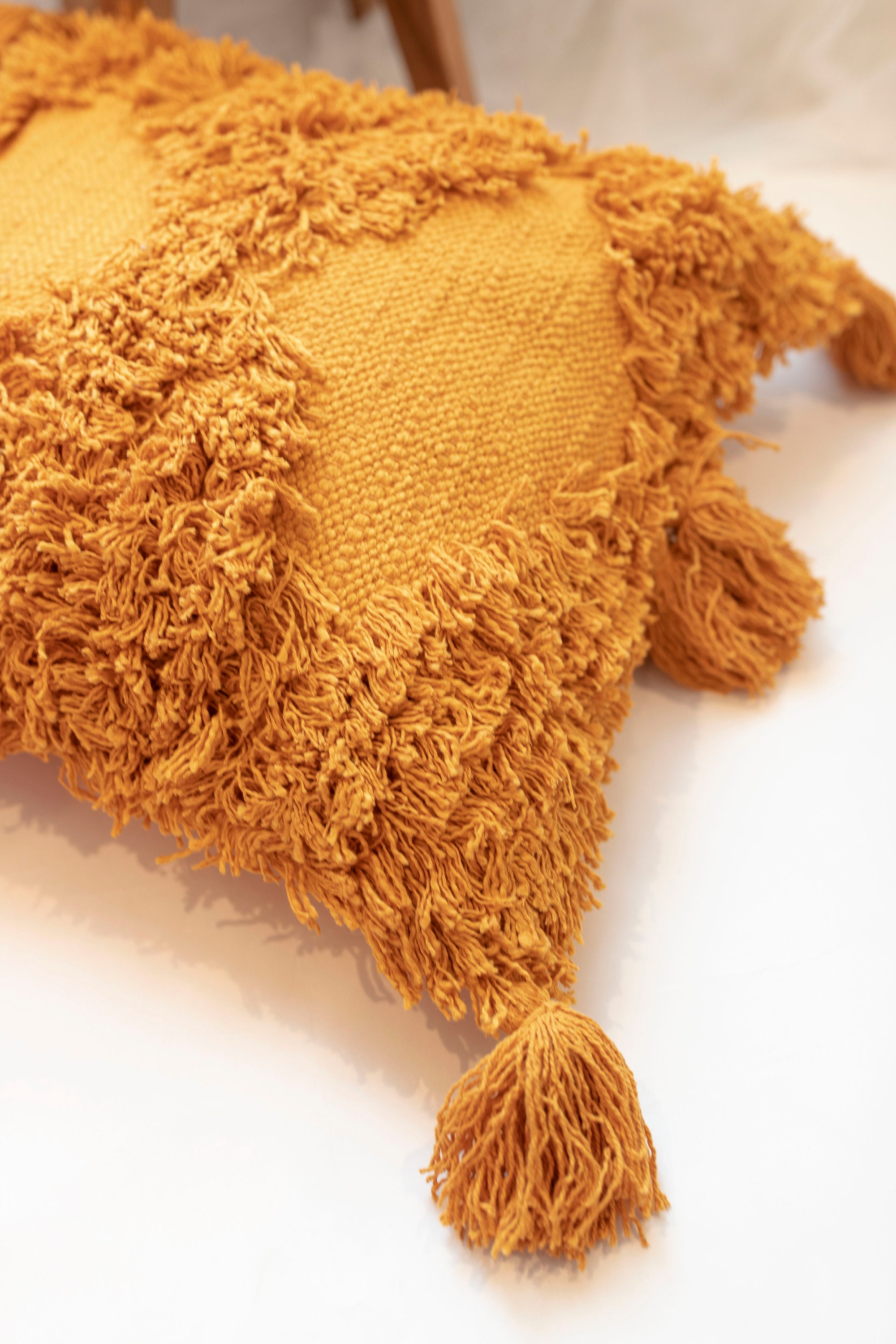 Mustard Woven Textured Tassel Pillow Cover 20x20 inch Etsy