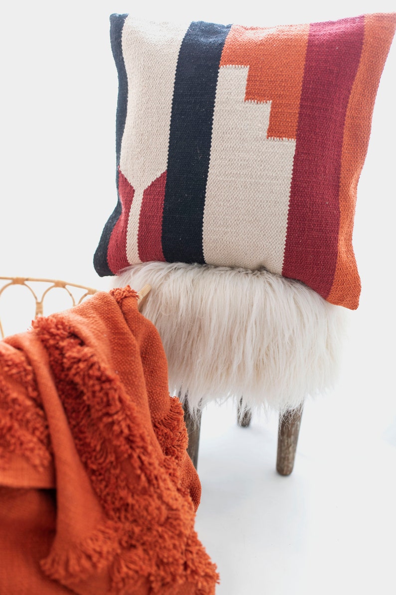 Rust Burnt Orange Cotton Woven Throw Blanket With Tassels Etsy