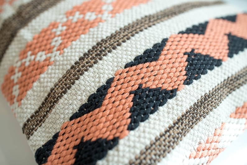 Tribal Style Textured Throw 20 x 20 Mixed Coral Pattern Bohemian Coral Pillow Cover Geometric Handwoven Coastal Pillow Cushion