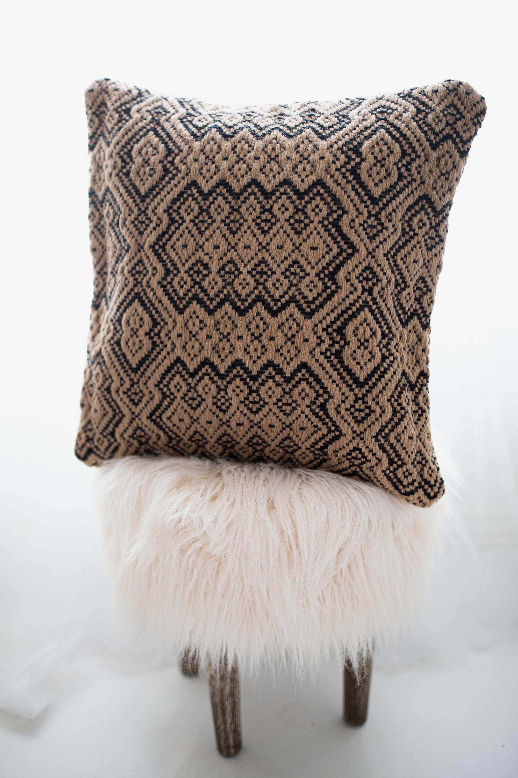 Black and Jute Geometric Woven Throw Pillow Cover 20x20 Inch Etsy