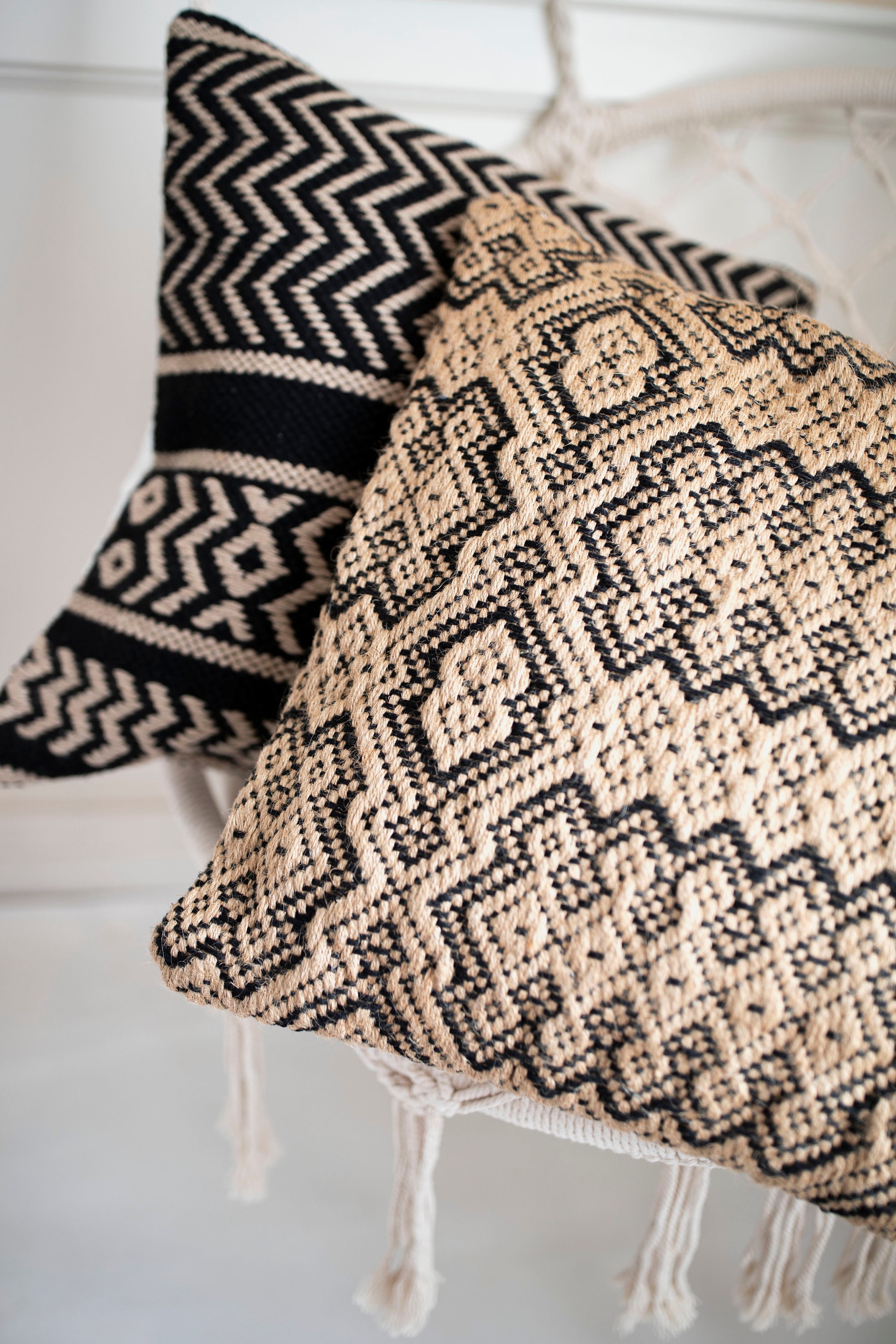 Black and Jute Geometric Woven Throw Pillow Cover 20x20 Inch Etsy