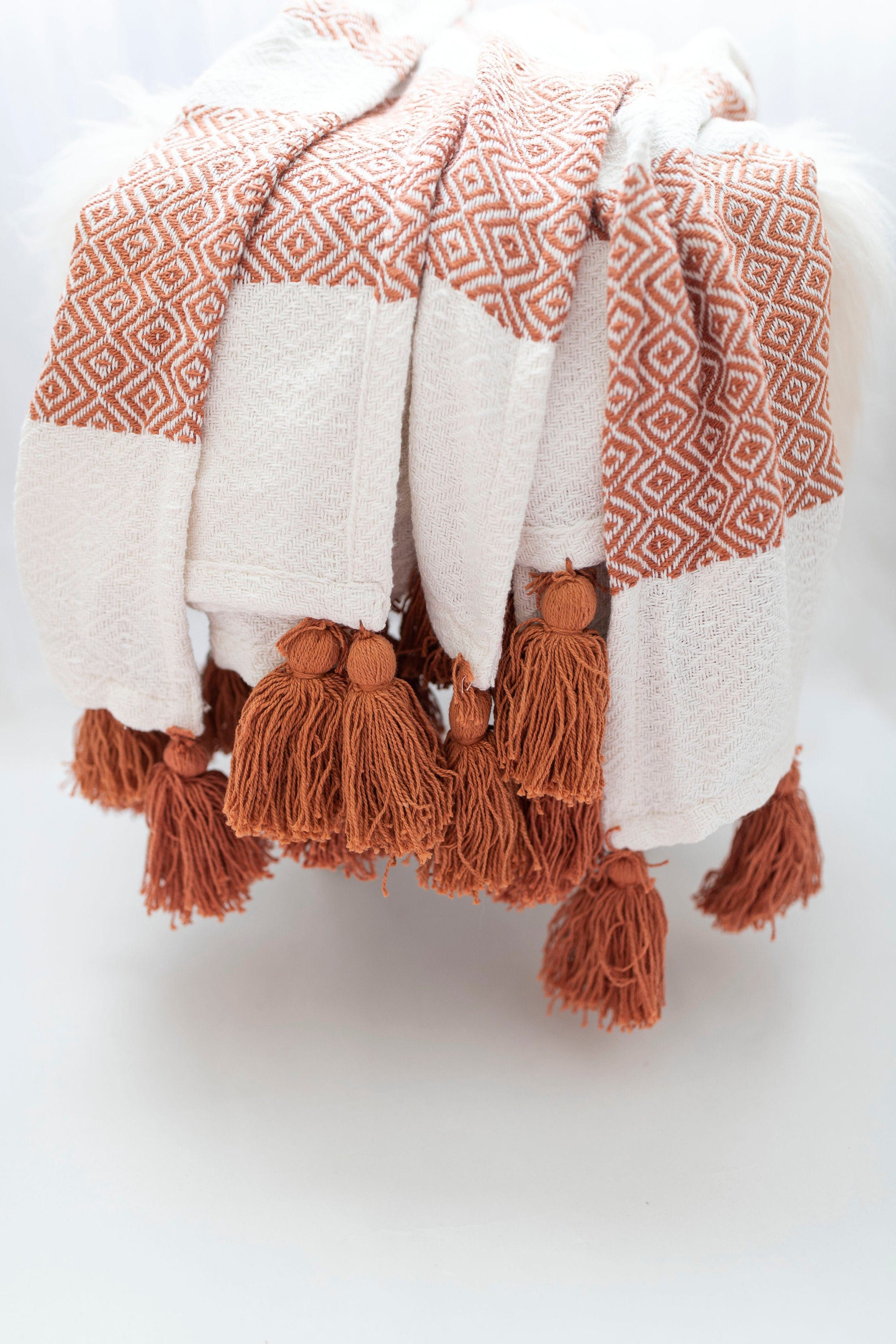 Woven Cotton Throw Blanket with Tassels Tassels Blanket Rust Etsy