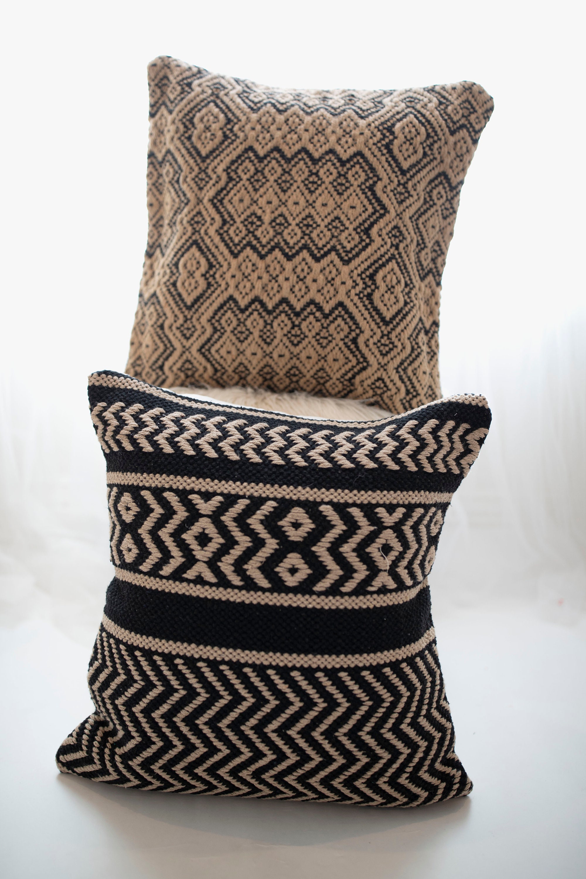 Black and Jute Geometric Woven Throw Pillow Cover 20x20 Inch Etsy