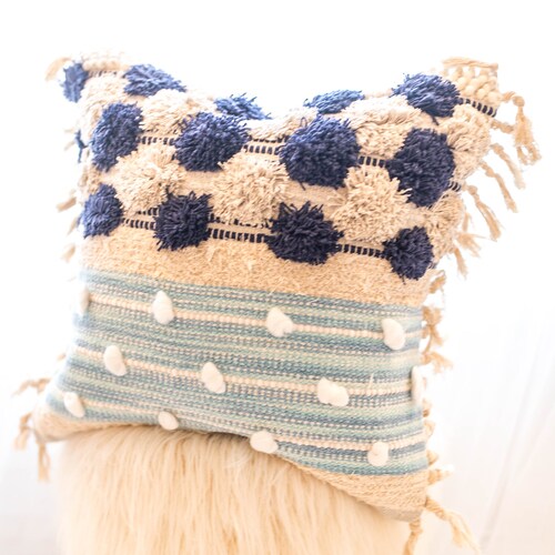 Coastal Pillow Cover Blue and Beige Boho Pillow Coastal Etsy