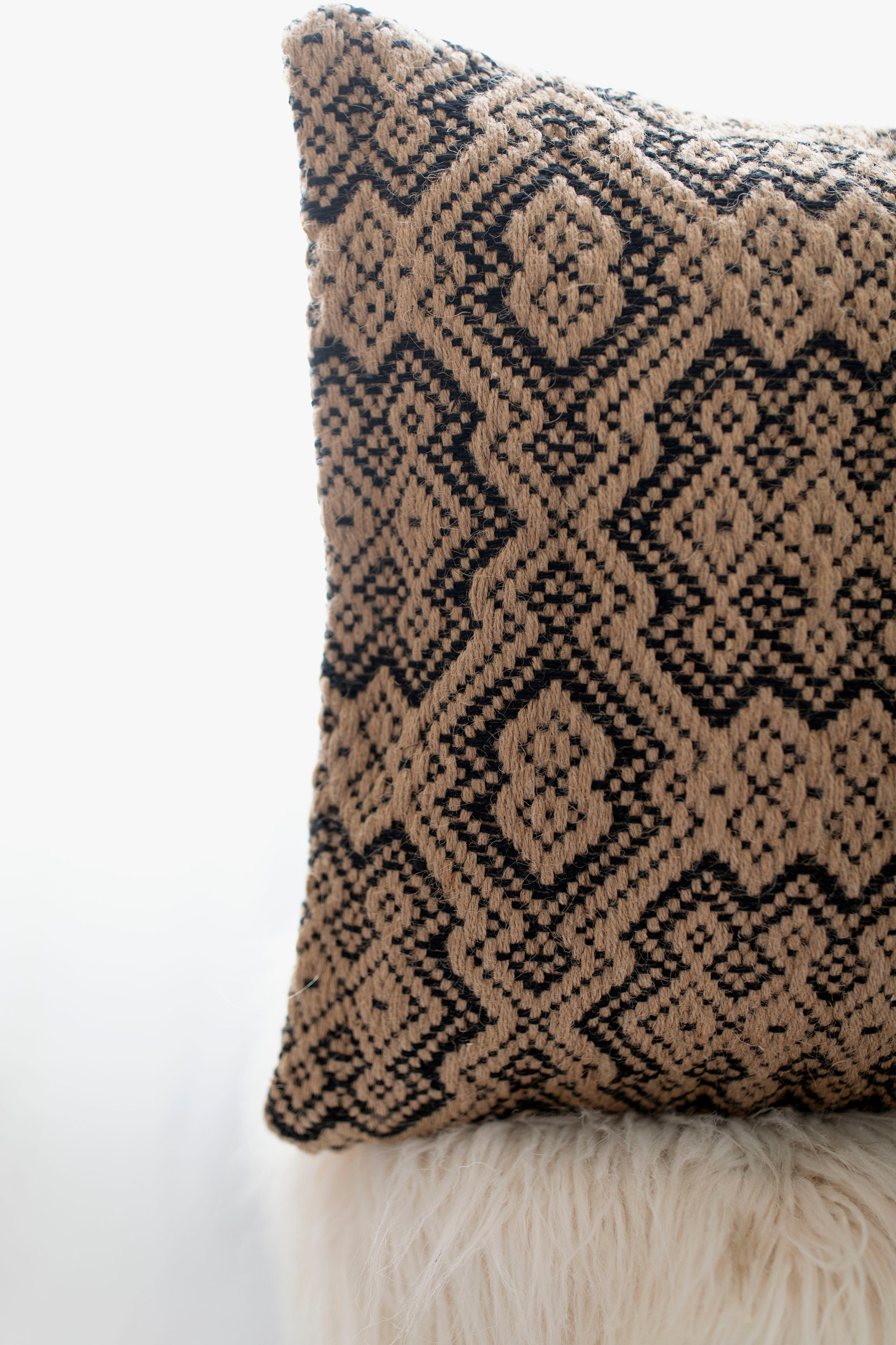 Black and Jute Geometric Woven Throw Pillow Cover 20x20 Inch Etsy