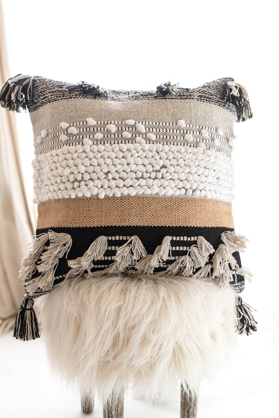 Black textured throw outlet pillow