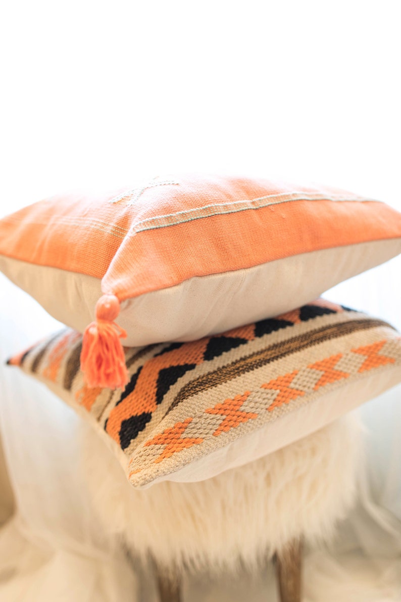 Tribal Style Textured Throw 20 x 20 Mixed Coral Pattern Bohemian Coral Pillow Cover Geometric Handwoven Coastal Pillow Cushion