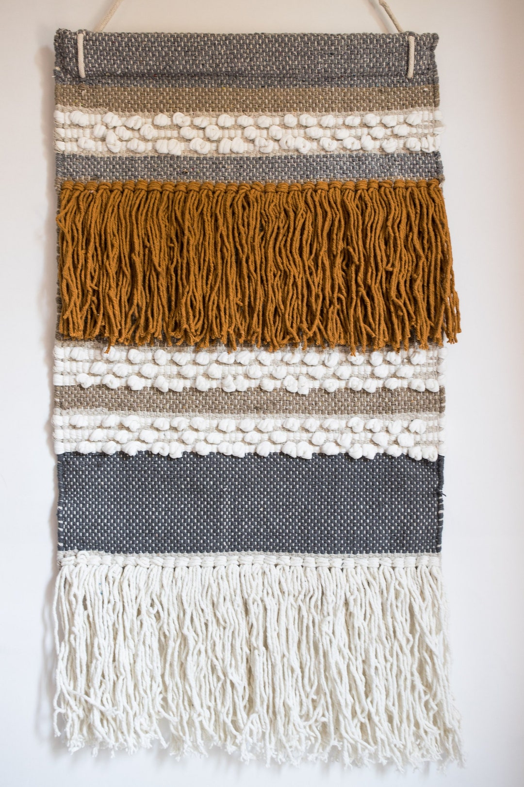 Woven Wall Hanging, Textured Wall Art Tassel Banner, Boho Chic Decor