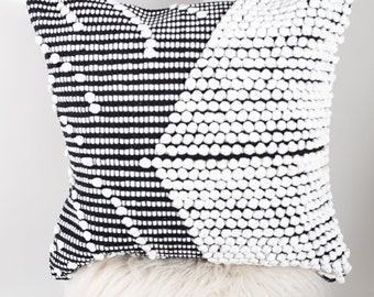 Black and White Decorative Pillow Cover, Tufted Handwoven Pillow Cover , Black and White pillow Cover, 20 x 20 inches